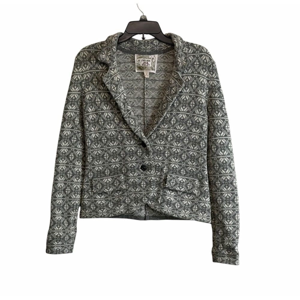 Chelsea & Violet Small Sweater Jacket Lambs Wool Nordic Fair Isle Pockets